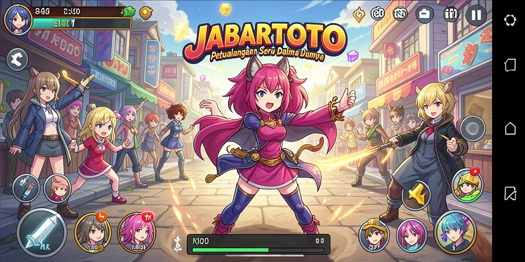 Screenshot JABARTOTO menunjukkan karakter dalam aksi petualangan Anime.