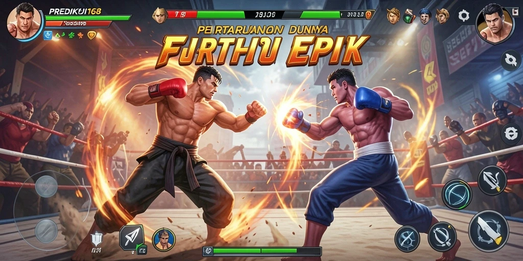 Screenshot PREDIKSI168 menampilkan pertarungan mendebarkan dengan karakter-karakter unik.