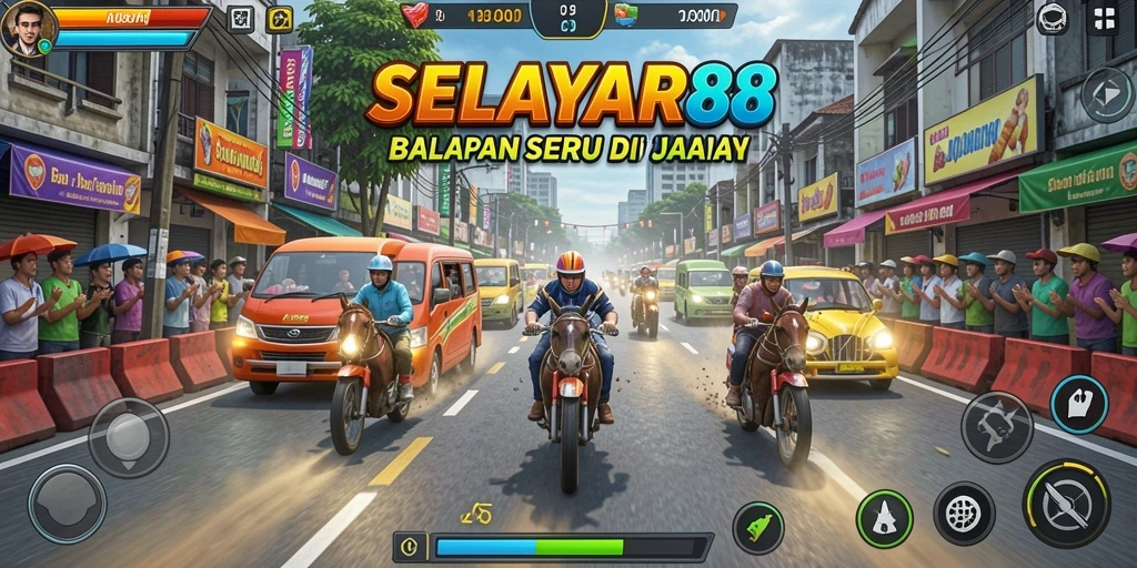 Tampilan gameplay seru dari SELAYAR88 di lintasan balapan.