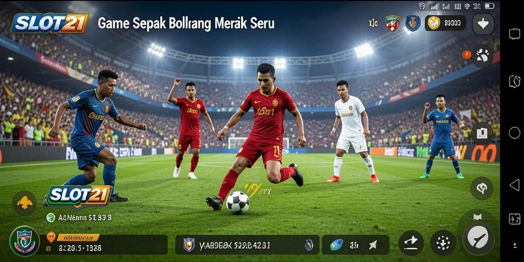Tampilan gameplay SLOT21 yang mendebarkan dalam aksi sepak bola.