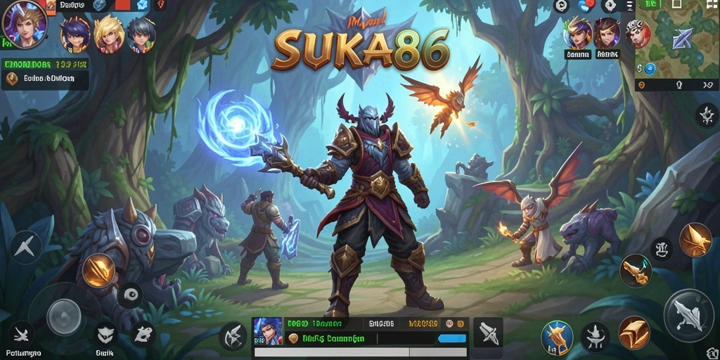 Gameplay epik di <strong>SUKA86</strong>, menjelajahi dunia fantastis dan bertarung melawan monster.