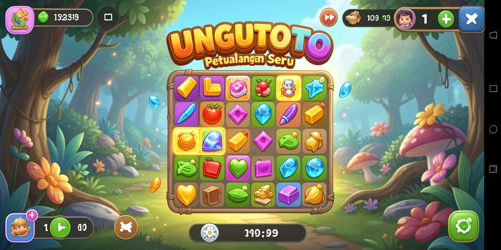 Screenshot utama UNGUTOTO yang menampilkan gameplay Match-3 yang seru.