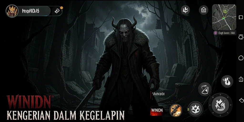 Tampilan gameplay WINIDN yang menegangkan dan misterius.